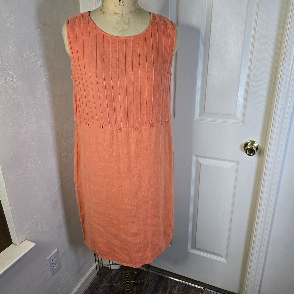 Orange linen Russ Berens Sleeveless Dress Button Accents‎ Womens M